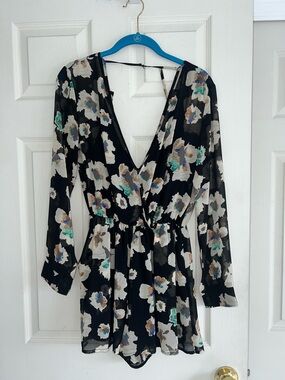 Black Floral Lined Romper